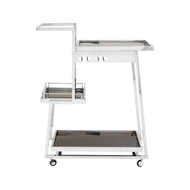 Orsina Novo 3-Tier Bar Trolley – Silver Finish & Black Tempered Glass