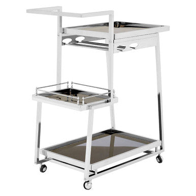 Orsina Novo 3-Tier Bar Trolley – Silver Finish & Black Tempered Glass