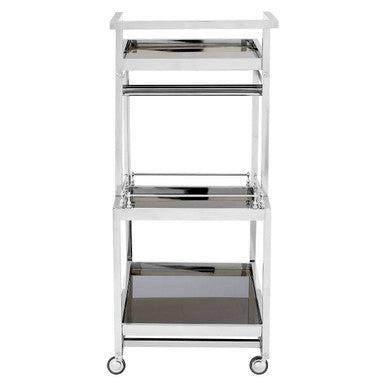 Orsina Novo 3-Tier Bar Trolley – Silver Finish & Black Tempered Glass