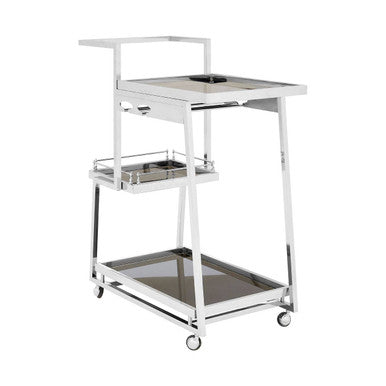 Orsina Novo 3-Tier Bar Trolley – Silver Finish & Black Tempered Glass