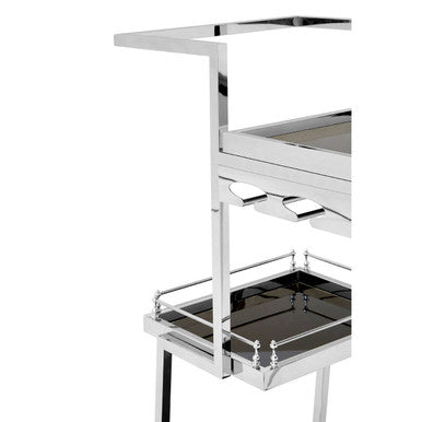 Orsina Novo 3-Tier Bar Trolley – Silver Finish & Black Tempered Glass