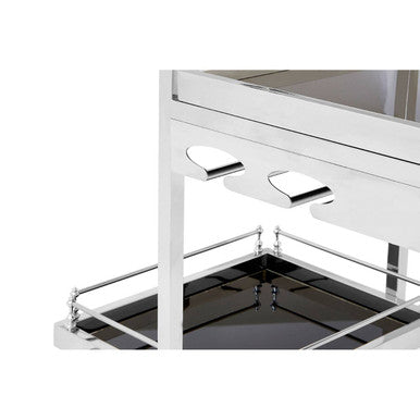 Orsina Novo 3-Tier Bar Trolley – Silver Finish & Black Tempered Glass