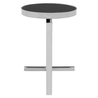 Orsina Novo Side Table – Black Tempered Glass & Silver T-Base
