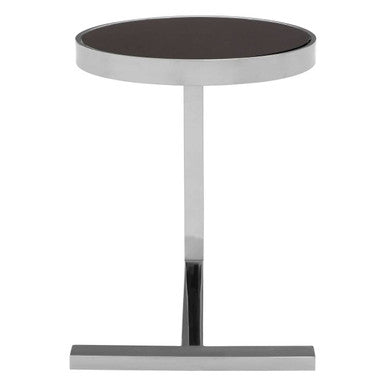 Orsina Novo Side Table – Black Tempered Glass & Silver T-Base