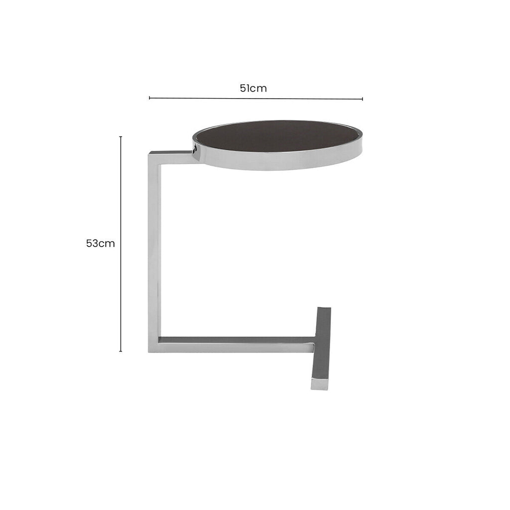 Orsina Novo Side Table – Black Tempered Glass & Silver T-Base