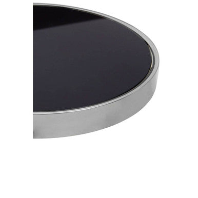 Orsina Novo Side Table – Black Tempered Glass & Silver T-Base