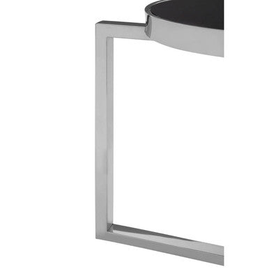 Orsina Novo Side Table – Black Tempered Glass & Silver T-Base