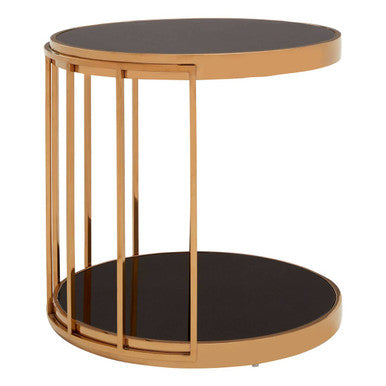 Orsina Novo Rose Gold Cage Side Table with Black Tempered Glass
