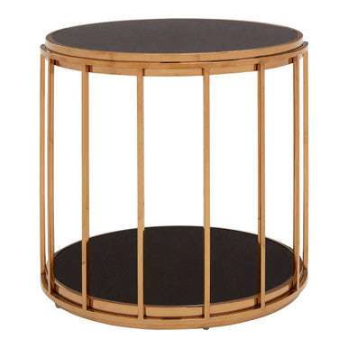Orsina Novo Rose Gold Cage Side Table with Black Tempered Glass