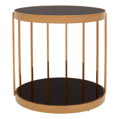 Orsina Novo Rose Gold Cage Side Table with Black Tempered Glass