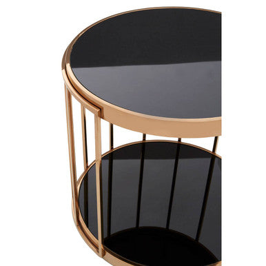 Orsina Novo Rose Gold Cage Side Table with Black Tempered Glass