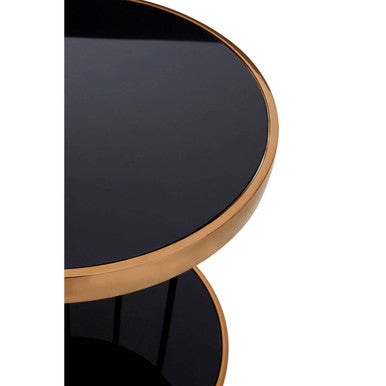 Orsina Novo Rose Gold Cage Side Table with Black Tempered Glass