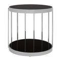 Orsina Novo Silver Cage Side Table – Round Black Glass End Table