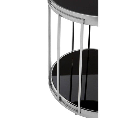 Orsina Novo Silver Cage Side Table – Round Black Glass End Table