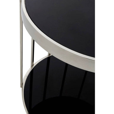 Orsina Novo Silver Cage Side Table – Round Black Glass End Table