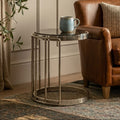 Orsina Novo Silver Cage Side Table – Round Black Glass End Table