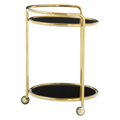 Orsina Novo Round Gold Bar Cart – Black Tempered Glass Serving Trolley
