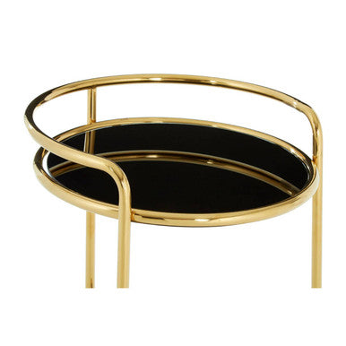 Orsina Novo Round Gold Bar Cart – Black Tempered Glass Serving Trolley