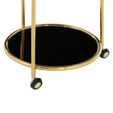 Orsina Novo Round Gold Bar Cart – Black Tempered Glass Serving Trolley