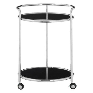 Orsina Novo Round Drinks Trolley – Silver Frame & Black Tempered Glass