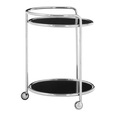 Orsina Novo Round Drinks Trolley – Silver Frame & Black Tempered Glass