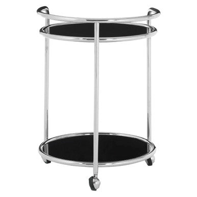 Orsina Novo Round Drinks Trolley – Silver Frame & Black Tempered Glass