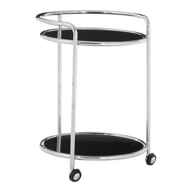 Orsina Novo Round Drinks Trolley – Silver Frame & Black Tempered Glass