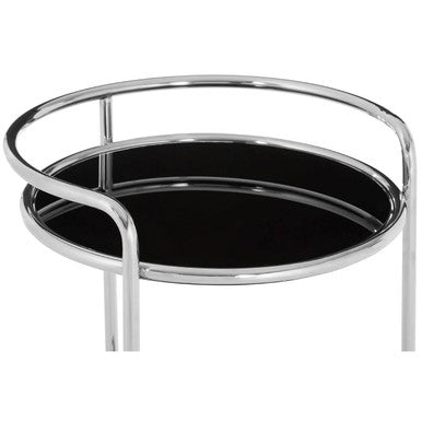 Orsina Novo Round Drinks Trolley – Silver Frame & Black Tempered Glass