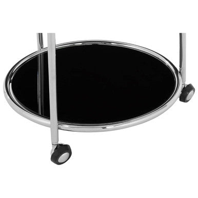 Orsina Novo Round Drinks Trolley – Silver Frame & Black Tempered Glass