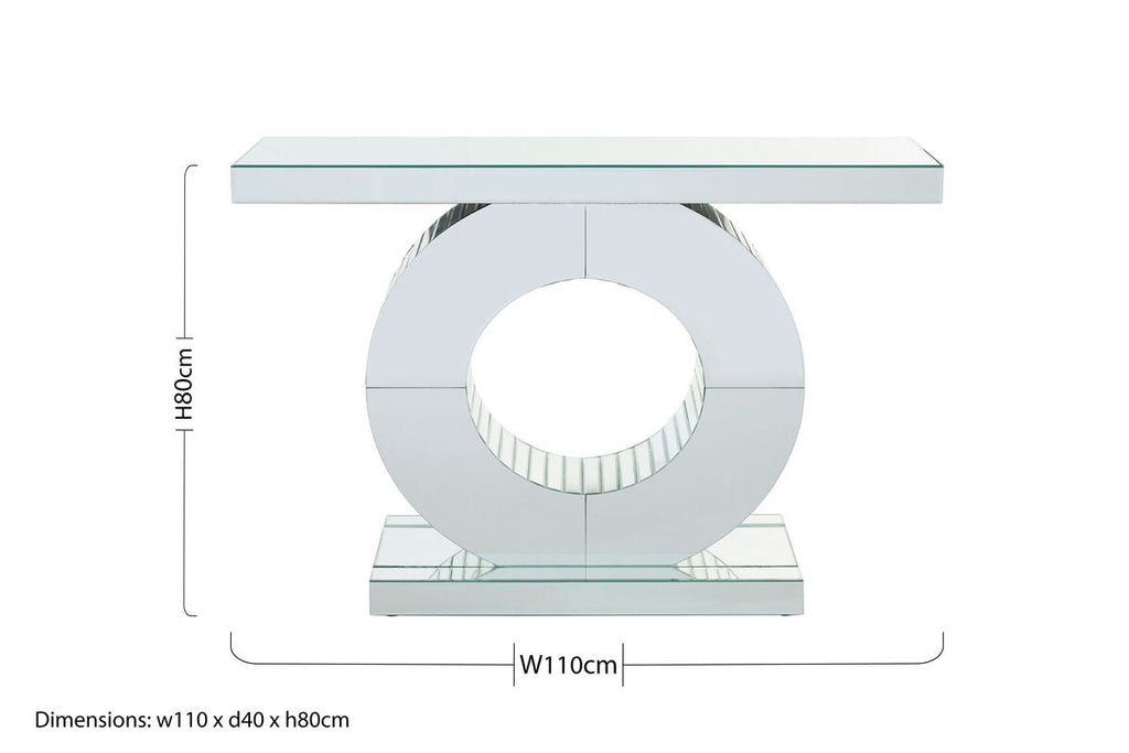 Orsina Gianara Mirrored Console Table – Silver Sculptural Entryway Table