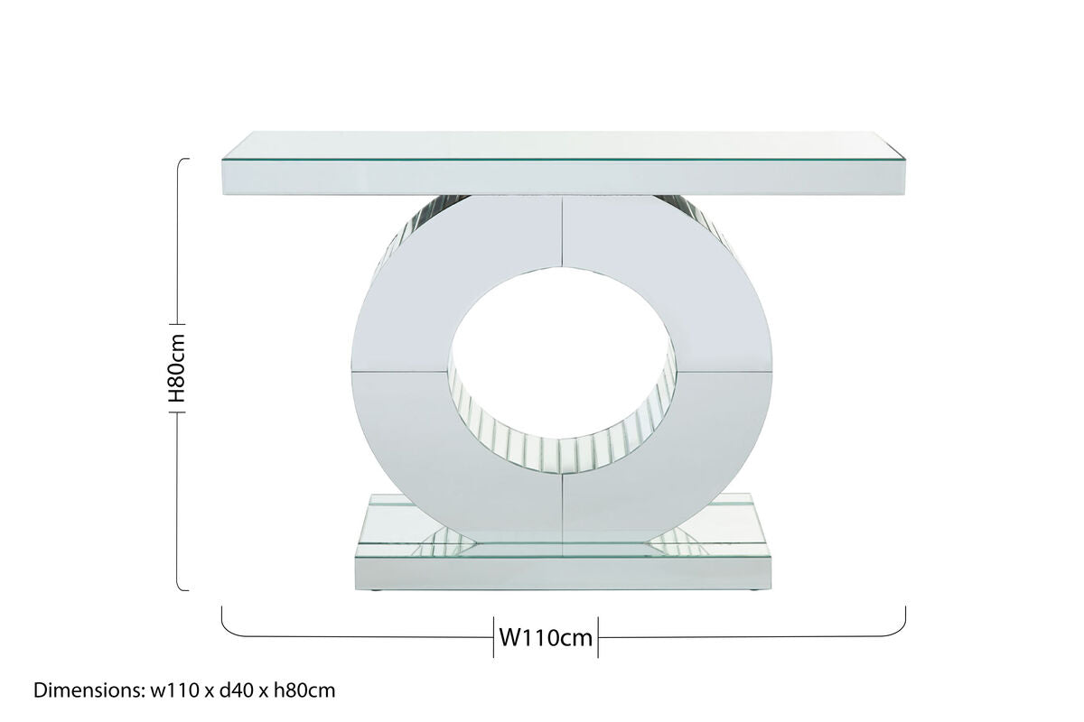 Orsina Gianara Mirrored Console Table – Silver Sculptural Entryway Table