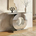 Orsina Gianara Mirrored Console Table – Silver Sculptural Entryway Table