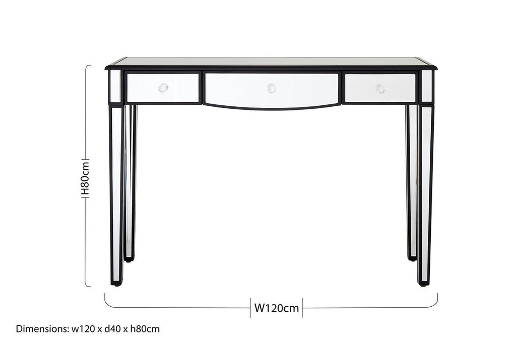 Orsina Graciela Mirrored 3-Drawer Console Table with Black Trim
