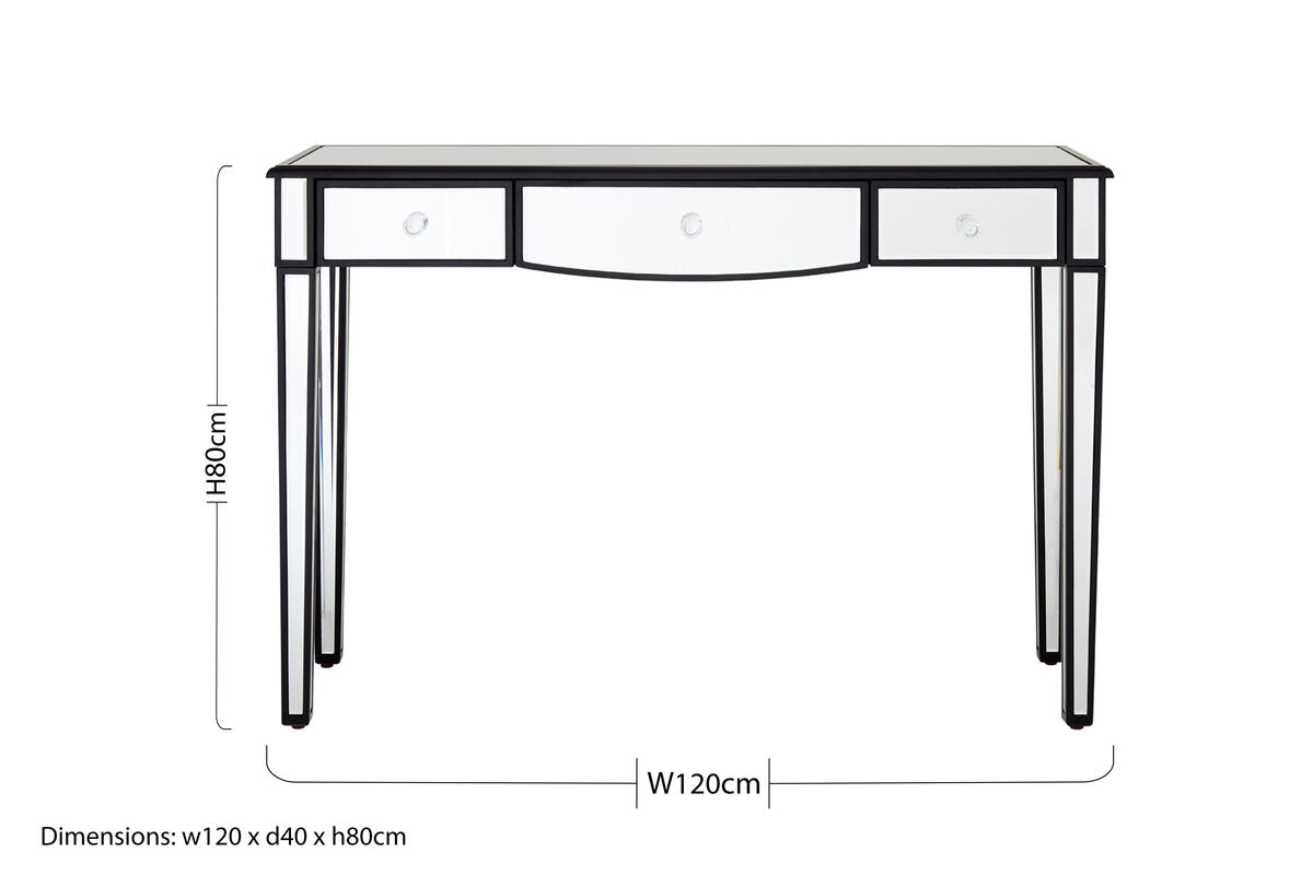 Orsina Graciela Mirrored 3-Drawer Console Table with Black Trim