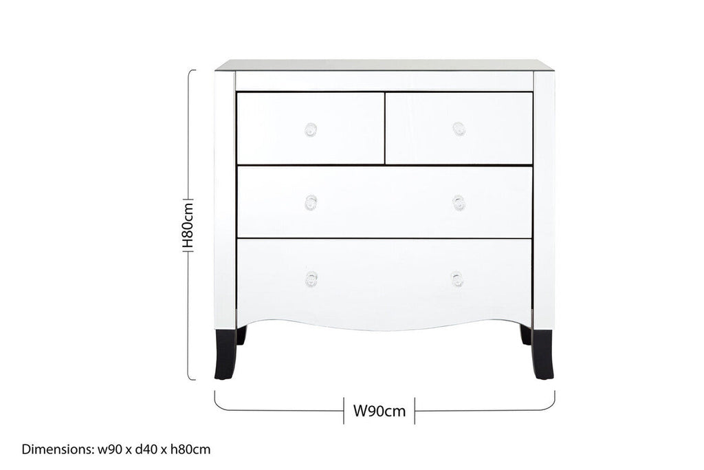 Orsina Graciela Mirrored Chest of 4 Drawers with Glass Handles