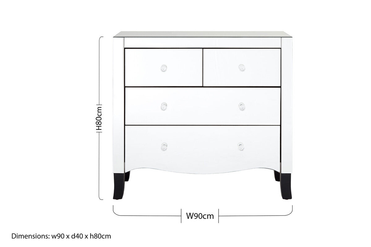 Orsina Graciela Mirrored Chest of 4 Drawers with Glass Handles