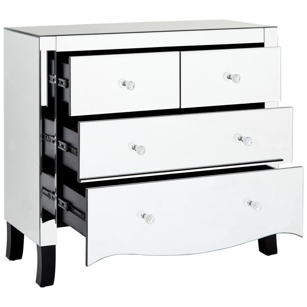 Orsina Graciela Mirrored Chest of 4 Drawers with Glass Handles