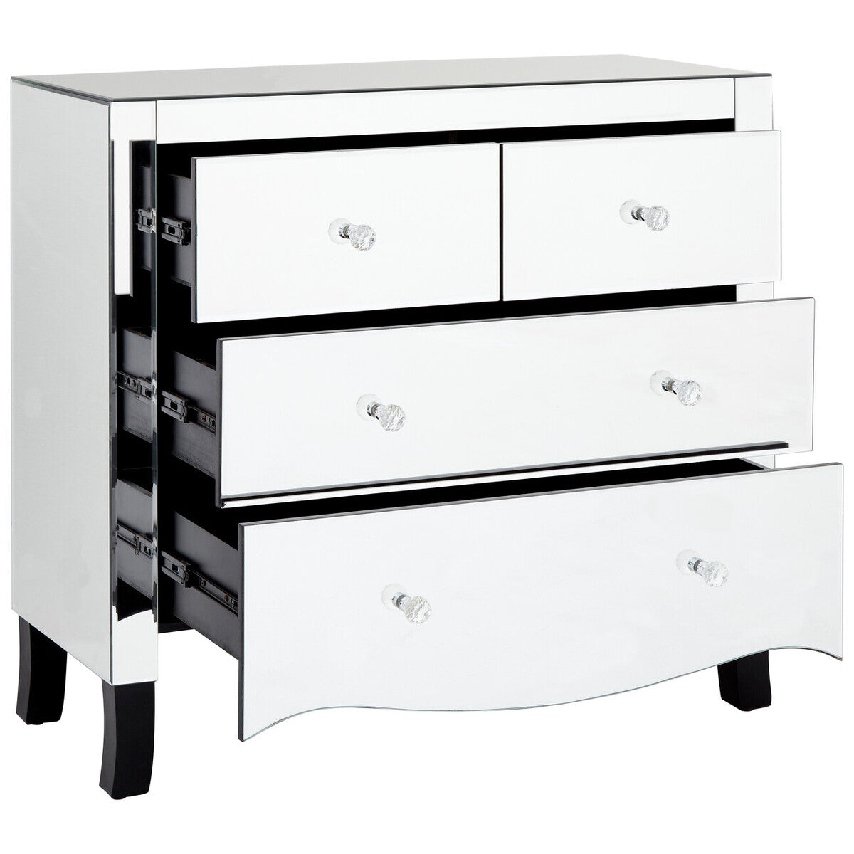 Orsina Graciela Mirrored Chest of 4 Drawers with Glass Handles