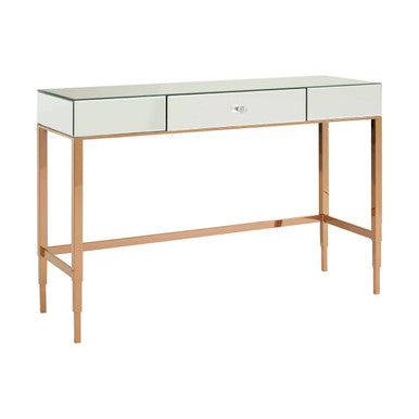 Orsina Goldie Console Table – Mirrored Top & Drawer in Rose Gold