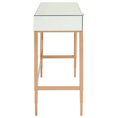 Orsina Goldie Console Table – Mirrored Top & Drawer in Rose Gold