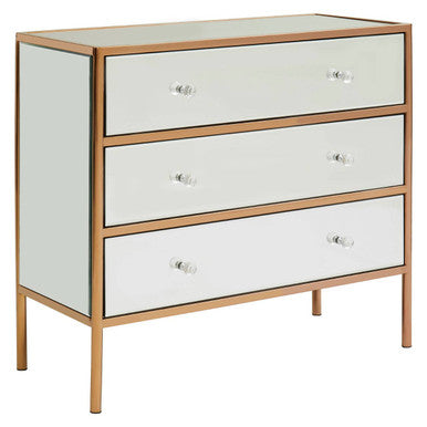 Orsina Goldie 3 Drawer Chest – Mirrored Glam Bedroom Storage in Gold