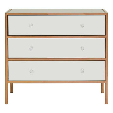 Orsina Goldie 3 Drawer Chest – Mirrored Glam Bedroom Storage in Gold