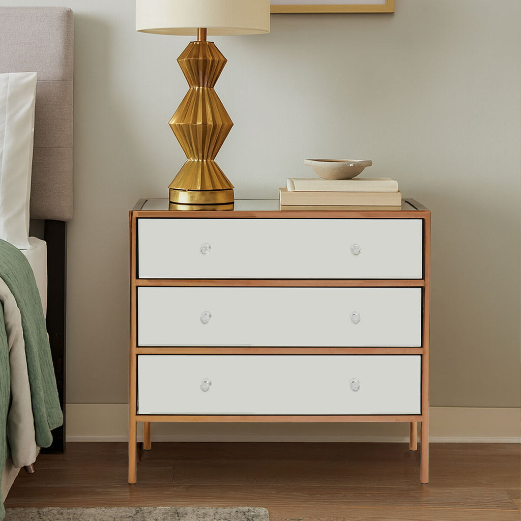 Orsina Goldie 3 Drawer Chest – Mirrored Glam Bedroom Storage in Gold