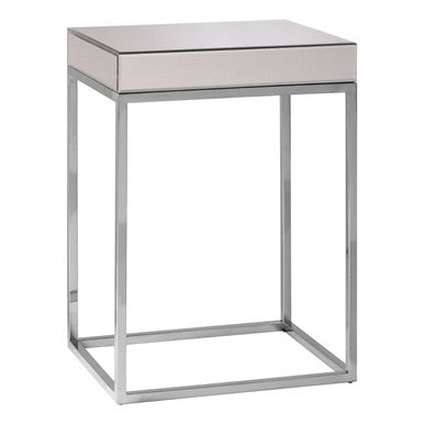 Orsina Gianna Mirrored Side Table – Silver Wood and Stainless Steel
