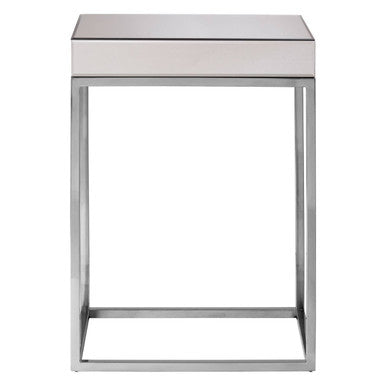 Orsina Gianna Mirrored Side Table – Silver Wood and Stainless Steel