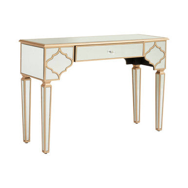 Orsina Grazia Gold Console Table – Mirrored 1-Drawer Entryway Desk