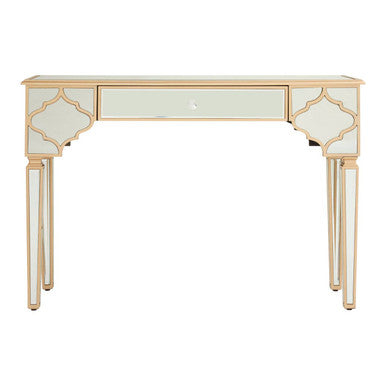 Orsina Grazia Gold Console Table – Mirrored 1-Drawer Entryway Desk