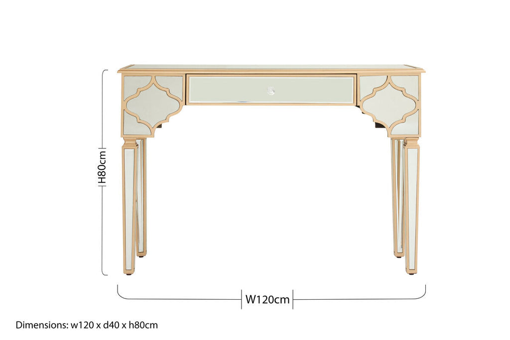 Orsina Grazia Gold Console Table – Mirrored 1-Drawer Entryway Desk