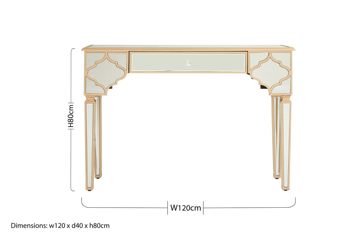 Orsina Grazia Gold Console Table – Mirrored 1-Drawer Entryway Desk