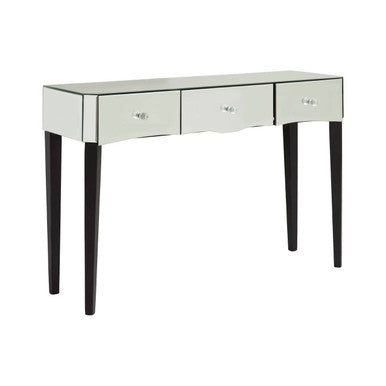 Orsina Gabriella Mirrored Console Table | 3-Drawer Black Wood Legs